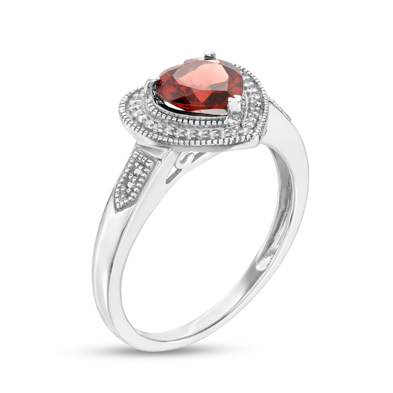 Main Image 3 of Heart-Shaped Garnet and 0.04 CT. T.W. Diamond Frame Vintage-Style Ring in Sterling Silver
