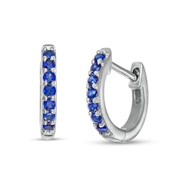 Blue Sapphire Huggie Hoop Earrings in 10K White Gold