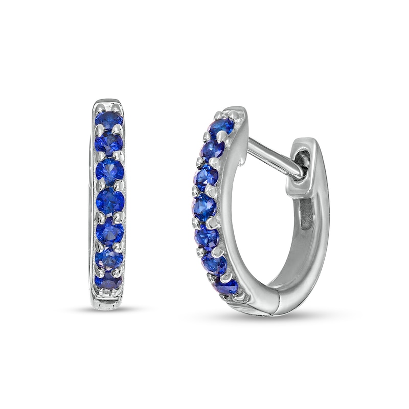 Blue Sapphire Huggie Hoop Earrings in 10K White Gold|Peoples Jewellers