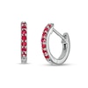 Thumbnail Image 1 of Ruby Huggie Hoop Earrings in 10K White Gold