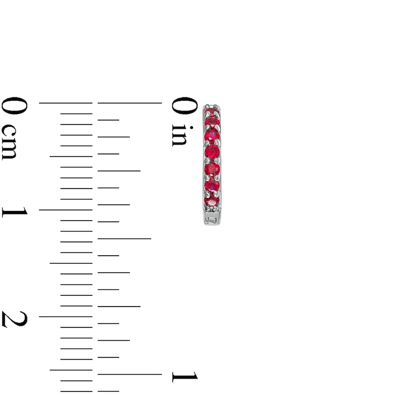 Main Image 3 of Ruby Huggie Hoop Earrings in 10K White Gold