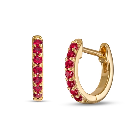 Ruby Huggie Hoop Earrings in 10K Gold