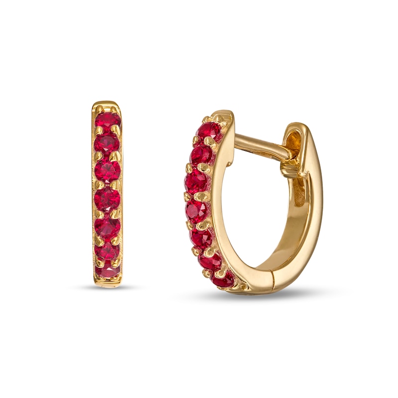 Ruby Huggie Hoop Earrings in 10K Gold