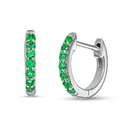 Emerald Huggie Hoop Earrings in 10K White Gold