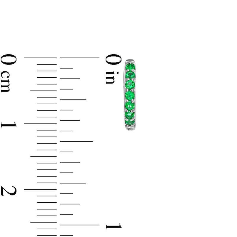 Main Image 3 of Emerald Huggie Hoop Earrings in 10K White Gold