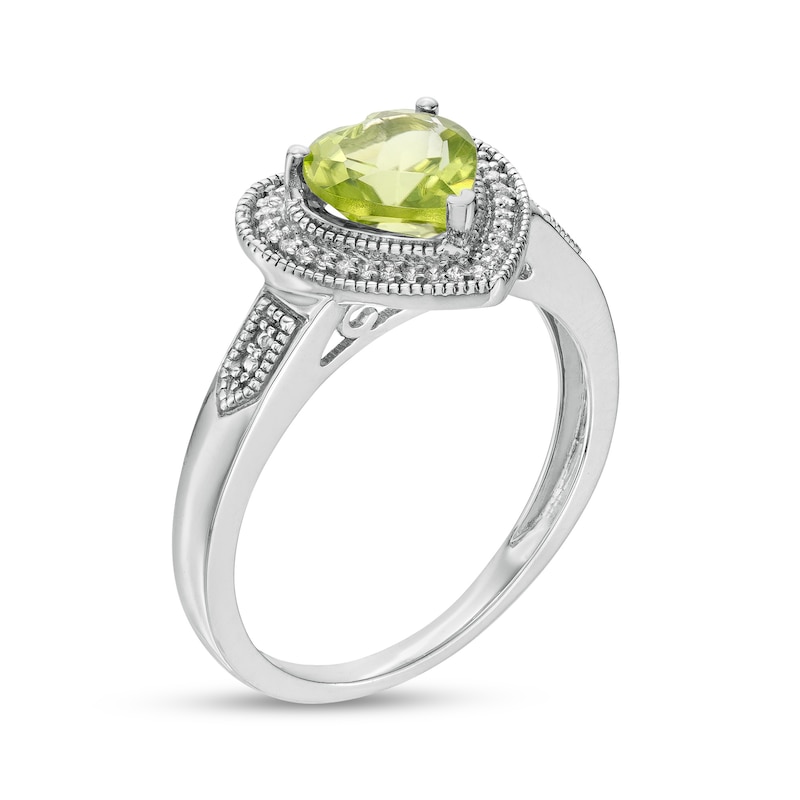 Heart-Shaped Peridot and 0.04 CT. T.W. Diamond Frame Vintage-Style Ring in Sterling Silver