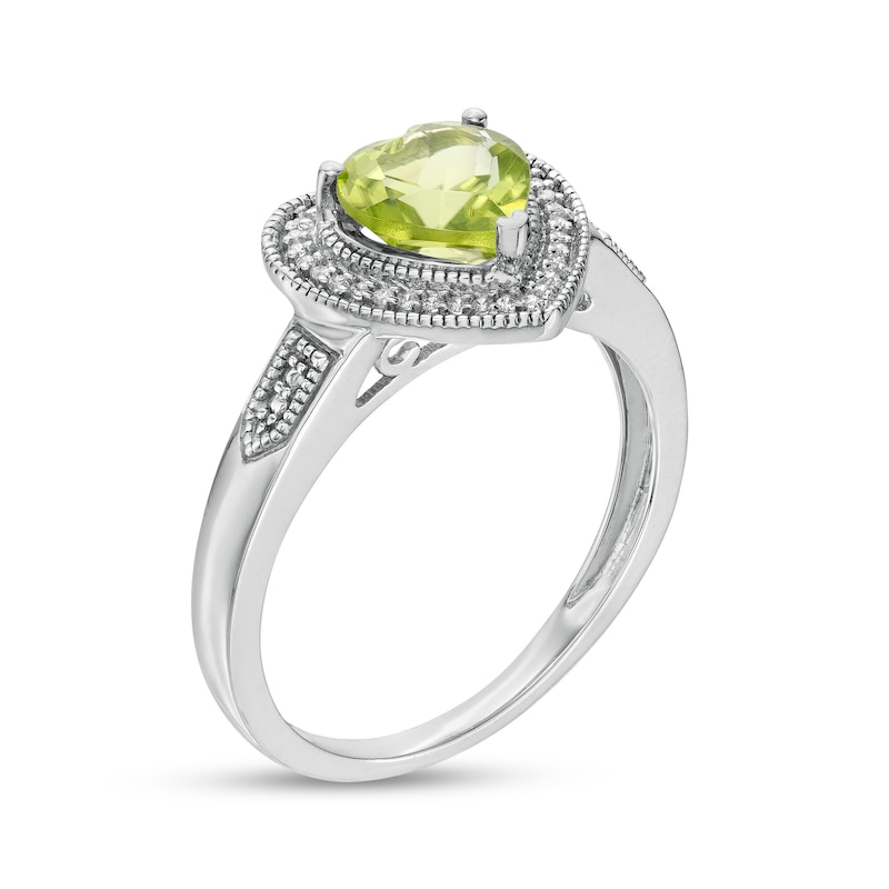 Main Image 3 of Heart-Shaped Peridot and 0.04 CT. T.W. Diamond Frame Vintage-Style Ring in Sterling Silver