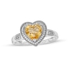 Thumbnail Image 0 of Heart-Shaped Citrine and 0.04 CT. T.W. Diamond Frame Vintage-Style Ring in Sterling Silver