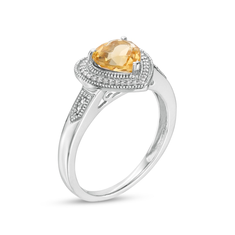 Main Image 3 of Heart-Shaped Citrine and 0.04 CT. T.W. Diamond Frame Vintage-Style Ring in Sterling Silver