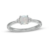 Thumbnail Image 0 of Lab-Created Opal and 0.04 CT. T.W. Diamond Tri-Sides Ring in Sterling Silver
