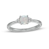 Thumbnail Image 1 of Lab-Created Opal and 0.04 CT. T.W. Diamond Tri-Sides Ring in Sterling Silver