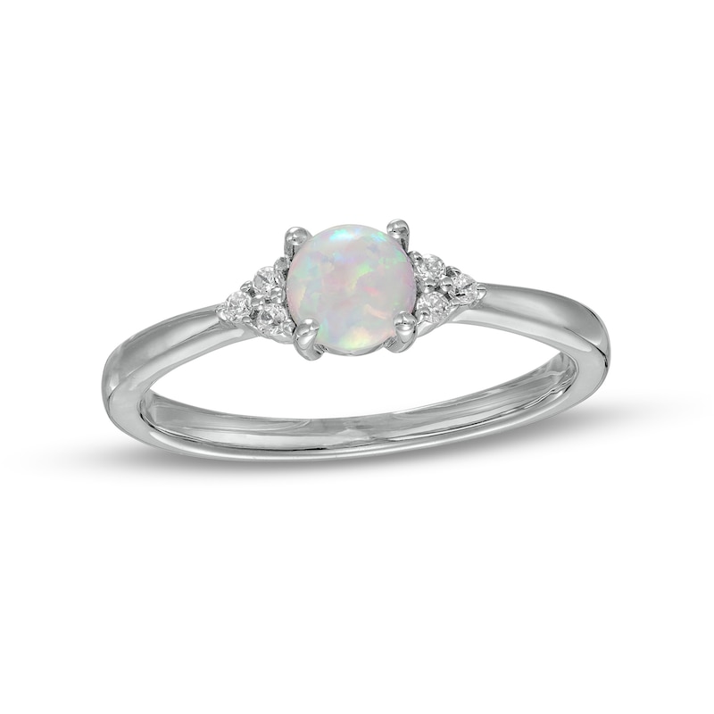 Main Image 1 of Lab-Created Opal and 0.04 CT. T.W. Diamond Tri-Sides Ring in Sterling Silver
