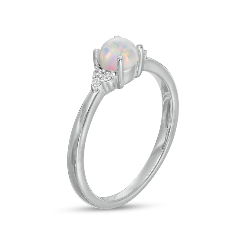 Lab-Created Opal and 0.04 CT. T.W. Diamond Tri-Sides Ring in Sterling Silver