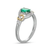 Thumbnail Image 3 of Oval Lab-Created Emerald and 0.04 CT. T.W. Diamond Frame Intertwined Frame Ring in Sterling Silver and 10K Gold