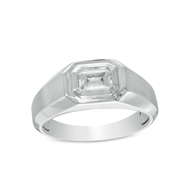 Men's 0.75 CT. Certified Emerald-Cut Lab-Created Diamond Solitaire Wedding Band in 14K White Gold (F/SI2)