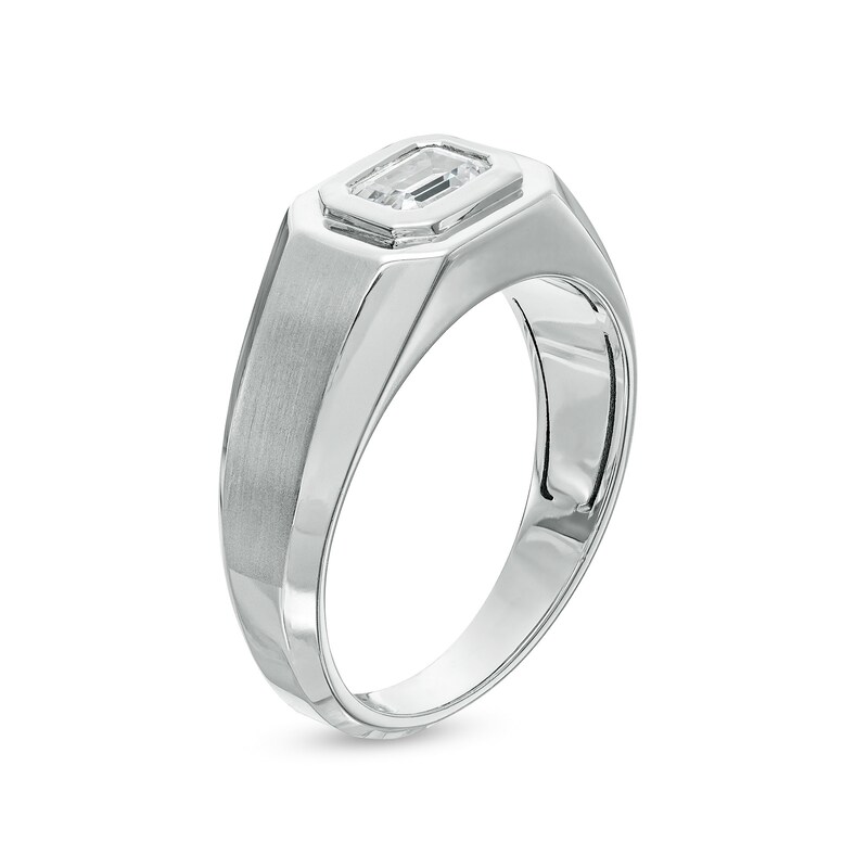 Men's 0.75 CT. Certified Emerald-Cut Lab-Created Diamond Solitaire Wedding Band in 14K White Gold (F/SI2)