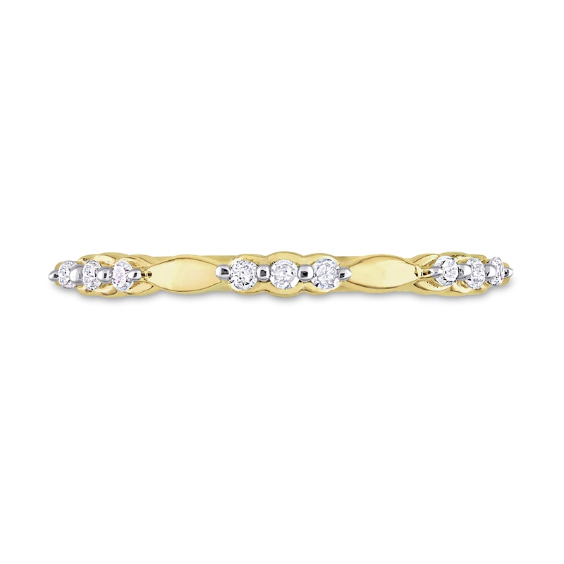 0.09 CT. T.W. Diamond Trio Station Promise Ring in Sterling Silver with Yellow Rhodium