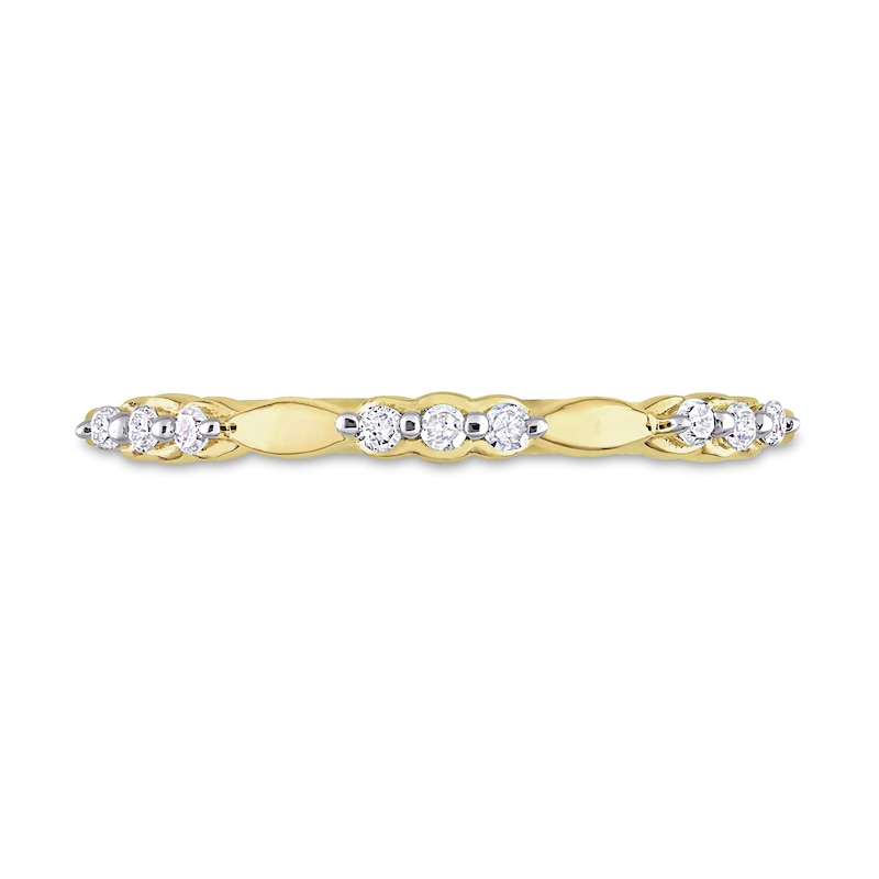 0.09 CT. T.W. Diamond Trio Station Promise Ring in Sterling Silver with Yellow Rhodium