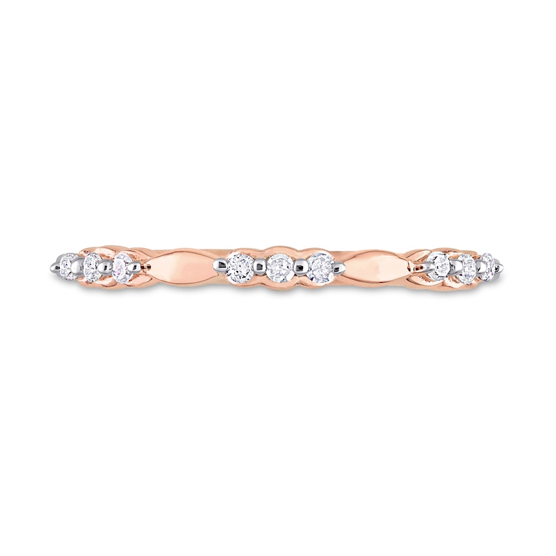 Main Image 4 of 0.09 CT. T.W. Diamond Trio Station Promise Ring in Sterling Silver with Rose Rhodium