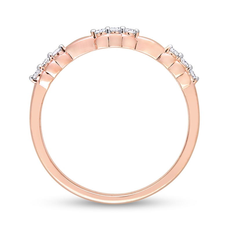 Main Image 5 of 0.09 CT. T.W. Diamond Trio Station Promise Ring in Sterling Silver with Rose Rhodium