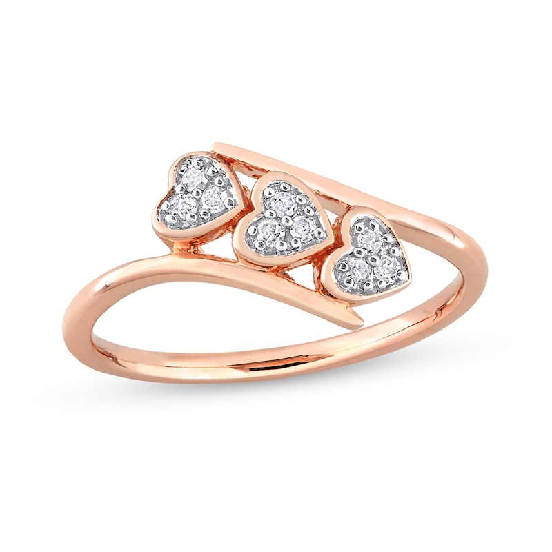 0.09 CT. T.W. Composite Diamond Heart Trio Promise Ring in Sterling Silver with Rose Rhodium