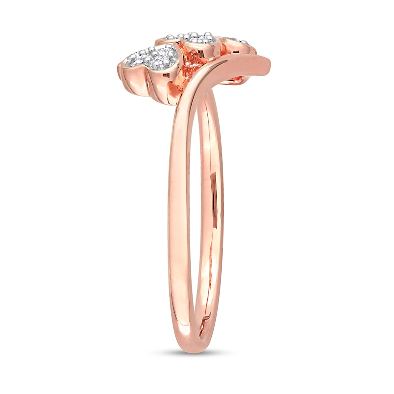 Main Image 3 of 0.09 CT. T.W. Composite Diamond Heart Trio Promise Ring in Sterling Silver with Rose Rhodium