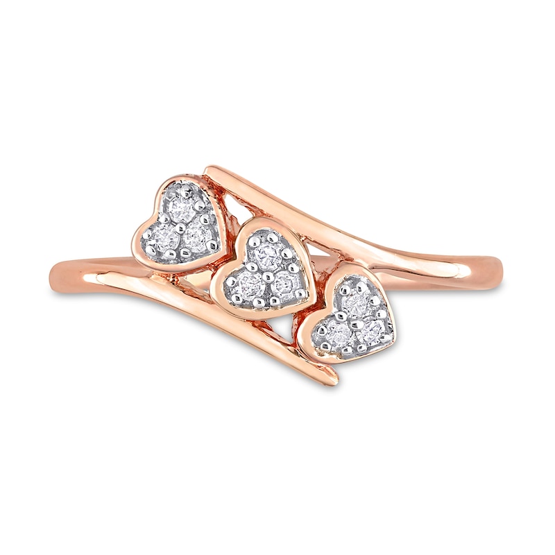 Main Image 4 of 0.09 CT. T.W. Composite Diamond Heart Trio Promise Ring in Sterling Silver with Rose Rhodium