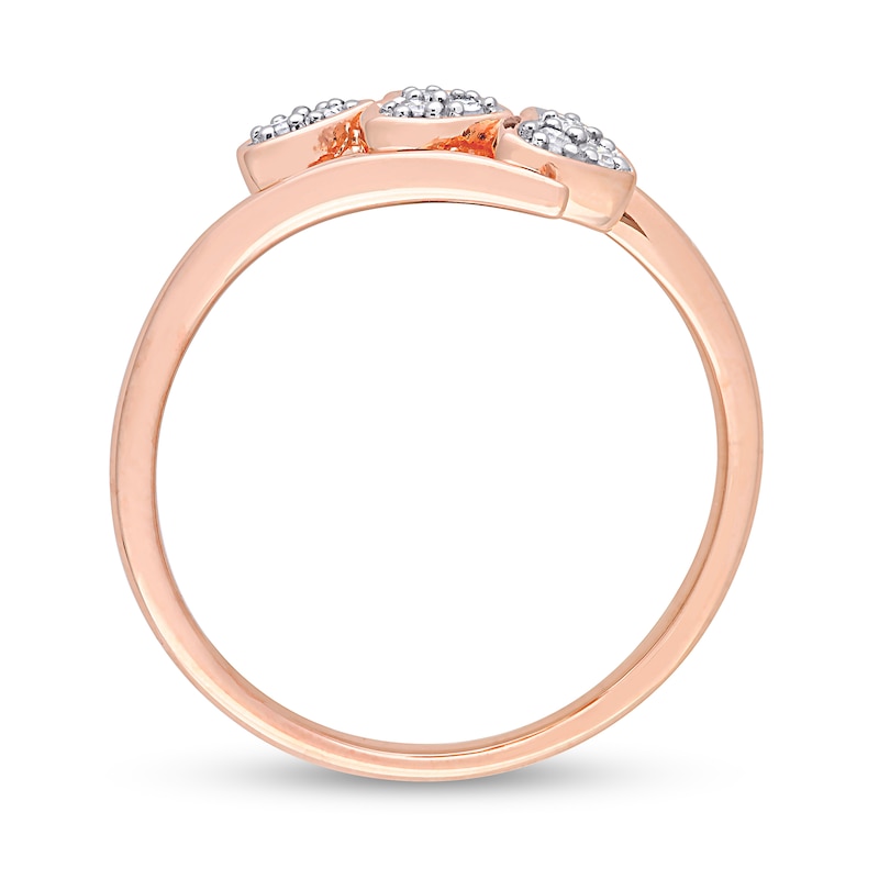 Main Image 5 of 0.09 CT. T.W. Composite Diamond Heart Trio Promise Ring in Sterling Silver with Rose Rhodium