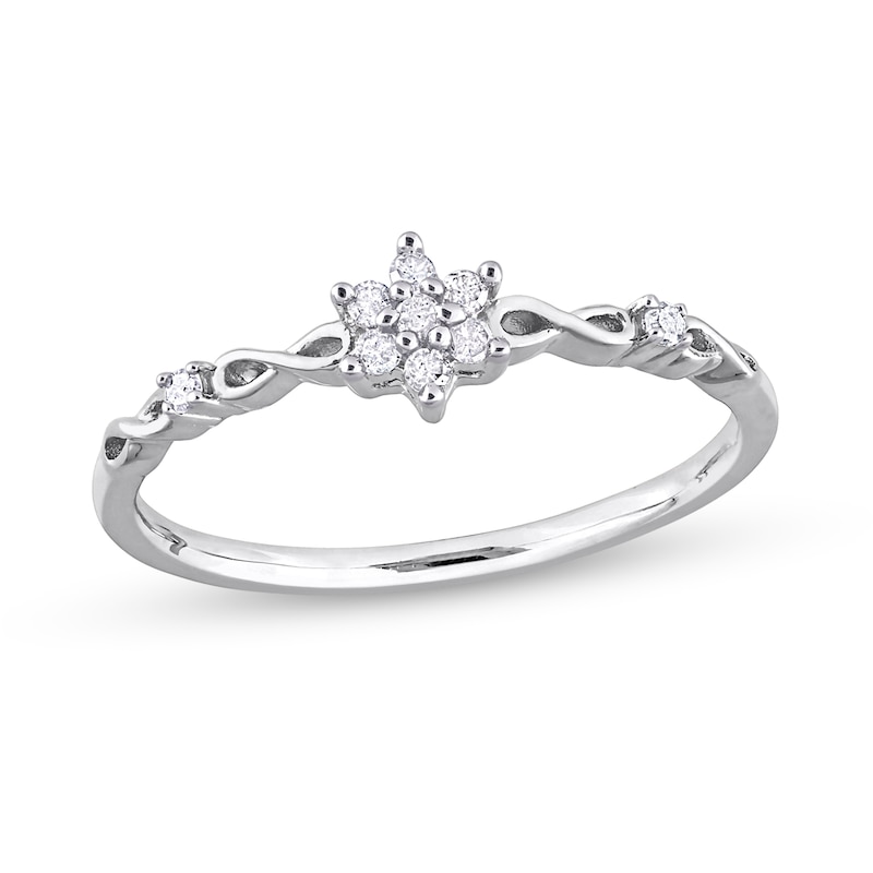 0.09 CT. T.W. Diamond Flower Infinity Shank Promise Ring in Sterling Silver