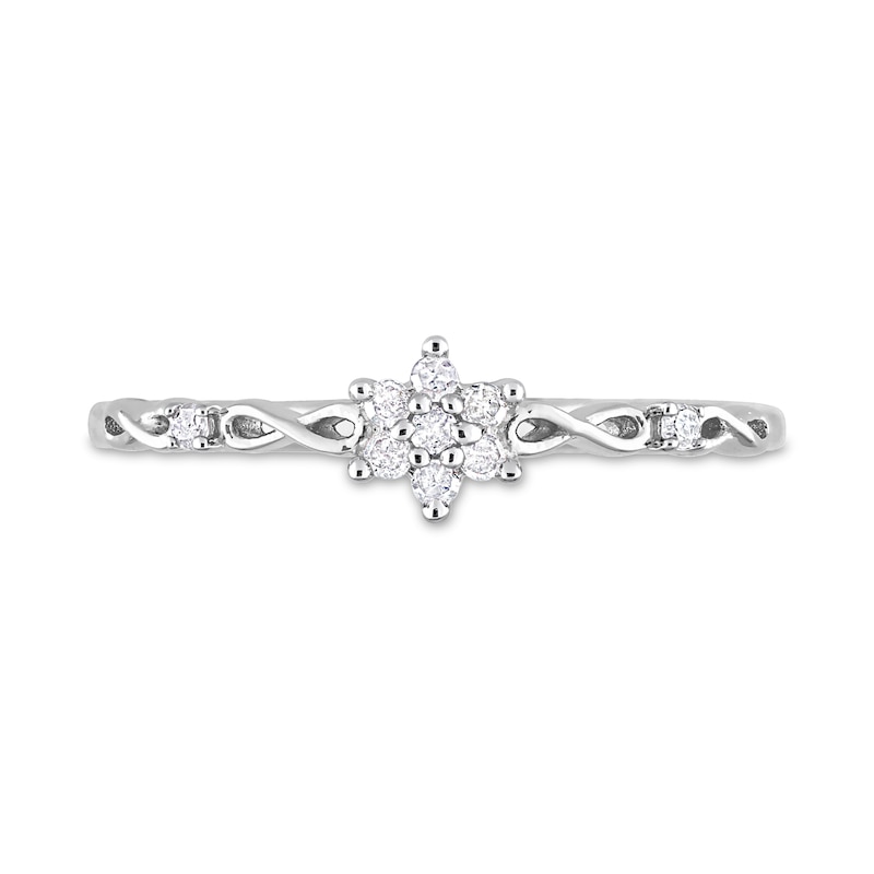 Main Image 4 of 0.09 CT. T.W. Diamond Flower Infinity Shank Promise Ring in Sterling Silver