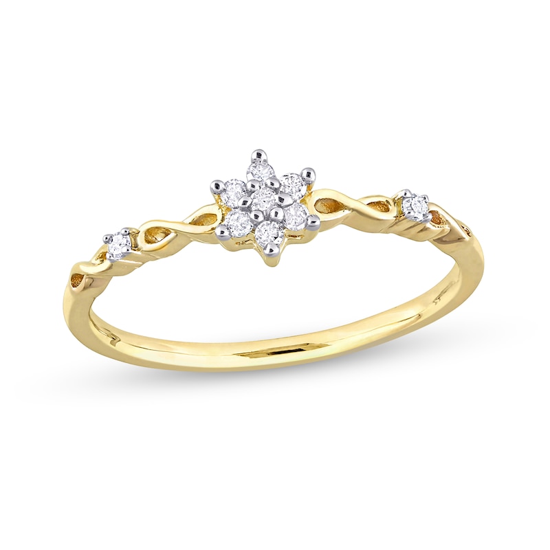 0.09 CT. T.W. Diamond Flower Infinity Shank Promise Ring in Sterling Silver with Yellow Rhodium