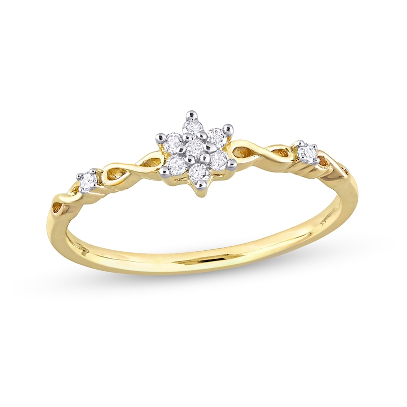Main Image 1 of 0.09 CT. T.W. Diamond Flower Infinity Shank Promise Ring in Sterling Silver with Yellow Rhodium