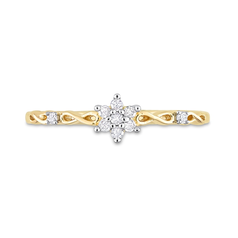 0.09 CT. T.W. Diamond Flower Infinity Shank Promise Ring in Sterling Silver with Yellow Rhodium