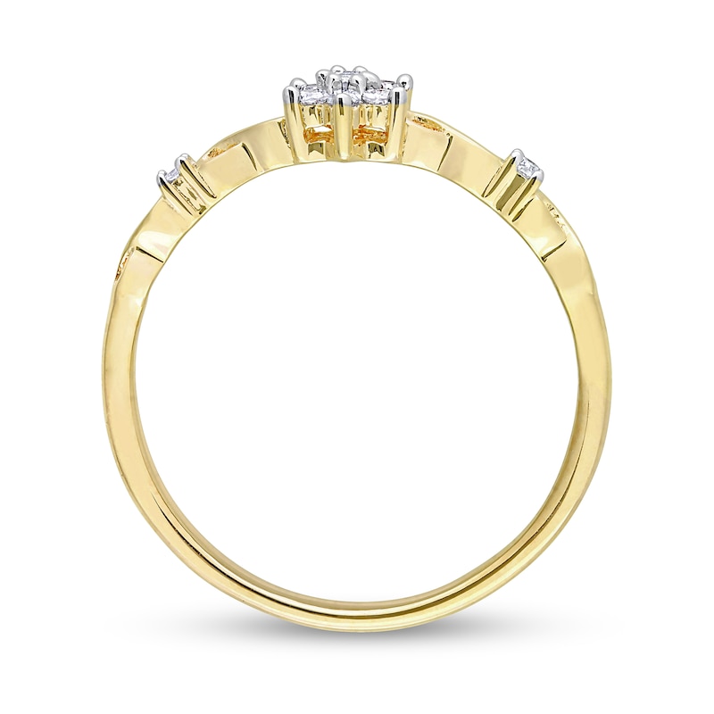 Main Image 5 of 0.09 CT. T.W. Diamond Flower Infinity Shank Promise Ring in Sterling Silver with Yellow Rhodium