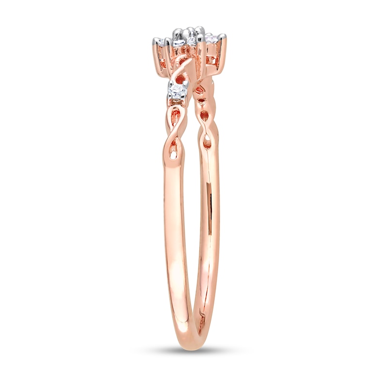 Main Image 3 of 0.09 CT. T.W. Diamond Flower Infinity Shank Promise Ring in Sterling Silver with Rose Rhodium