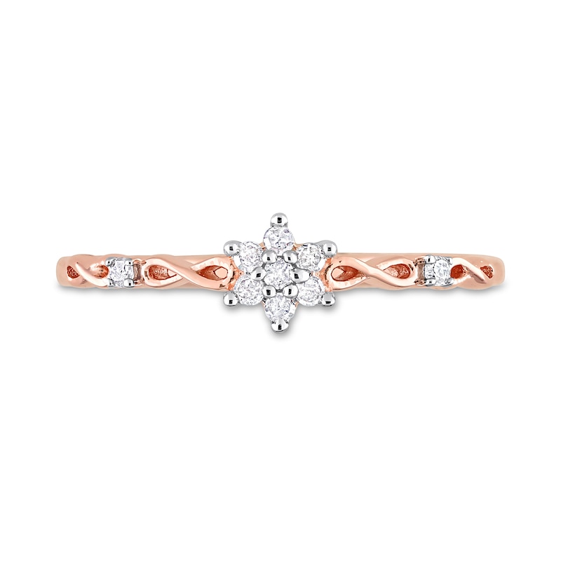 Main Image 4 of 0.09 CT. T.W. Diamond Flower Infinity Shank Promise Ring in Sterling Silver with Rose Rhodium