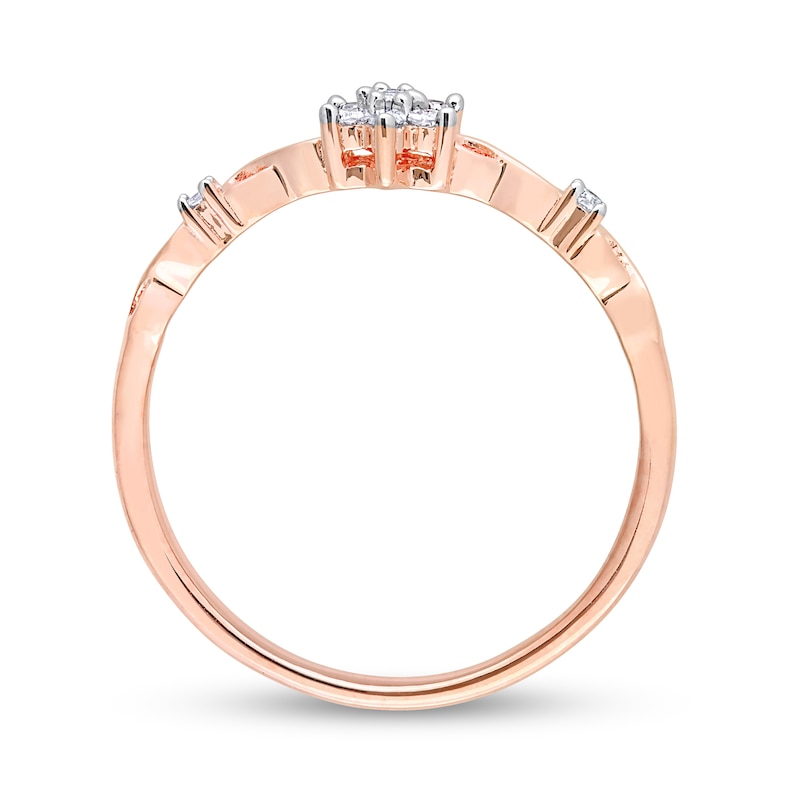 Main Image 5 of 0.09 CT. T.W. Diamond Flower Infinity Shank Promise Ring in Sterling Silver with Rose Rhodium