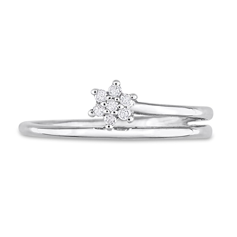 Main Image 4 of 0.07 CT. T.W. Diamond Flower Promise Ring in Sterling Silver