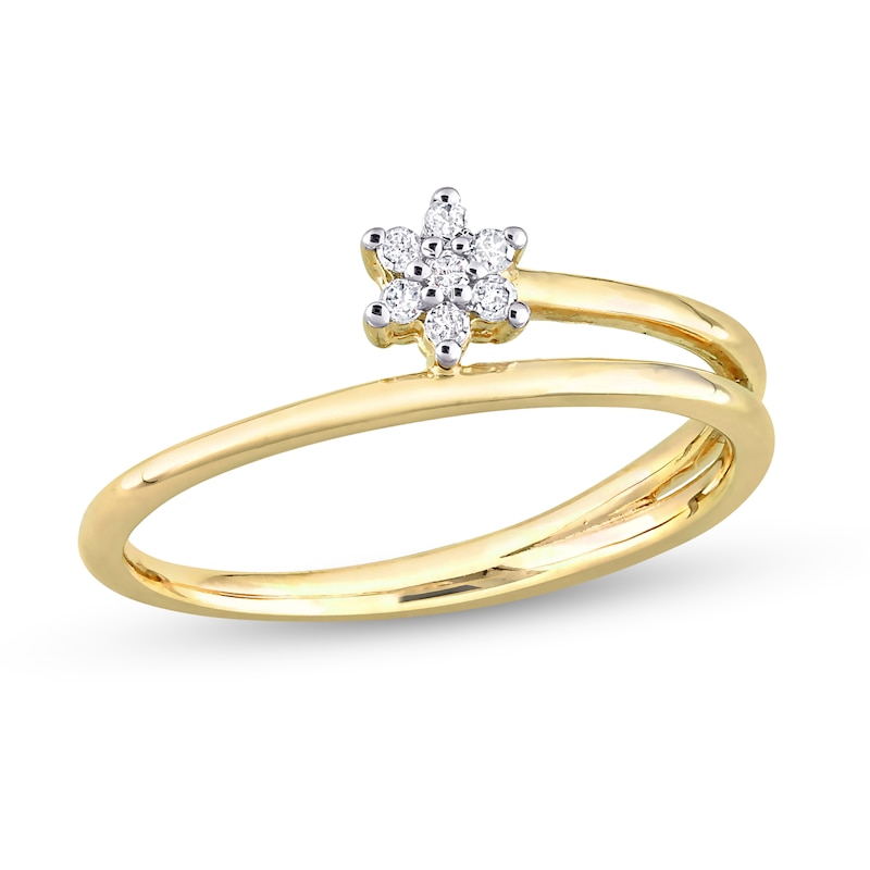 0.07 CT. T.W. Diamond Flower Promise Ring in Sterling Silver with Yellow Rhodium|Peoples Jewellers