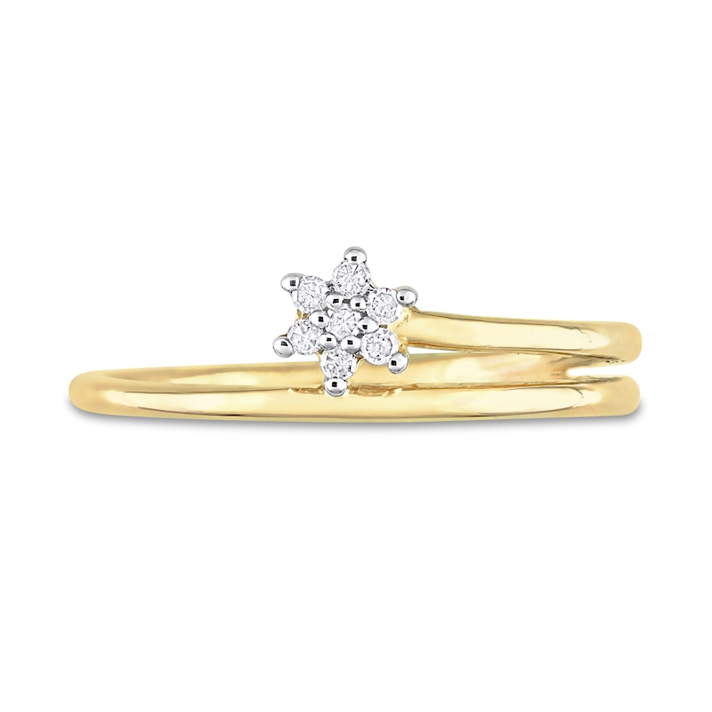 Main Image 4 of 0.07 CT. T.W. Diamond Flower Promise Ring in Sterling Silver with Yellow Rhodium