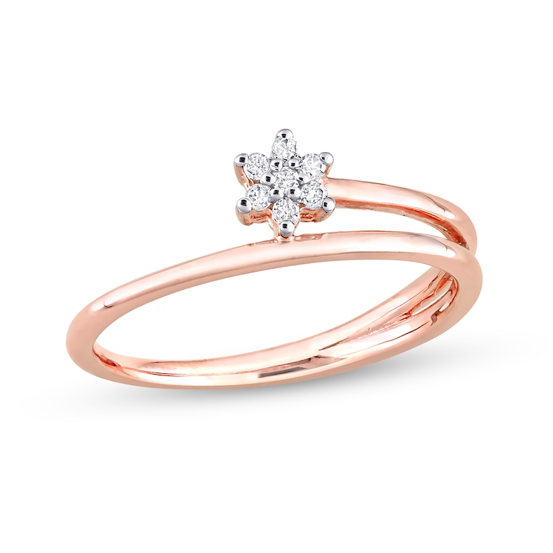 0.07 CT. T.W. Diamond Bypass Flower Promise Ring in Sterling Silver with Rose Rhodium|Peoples Jewellers