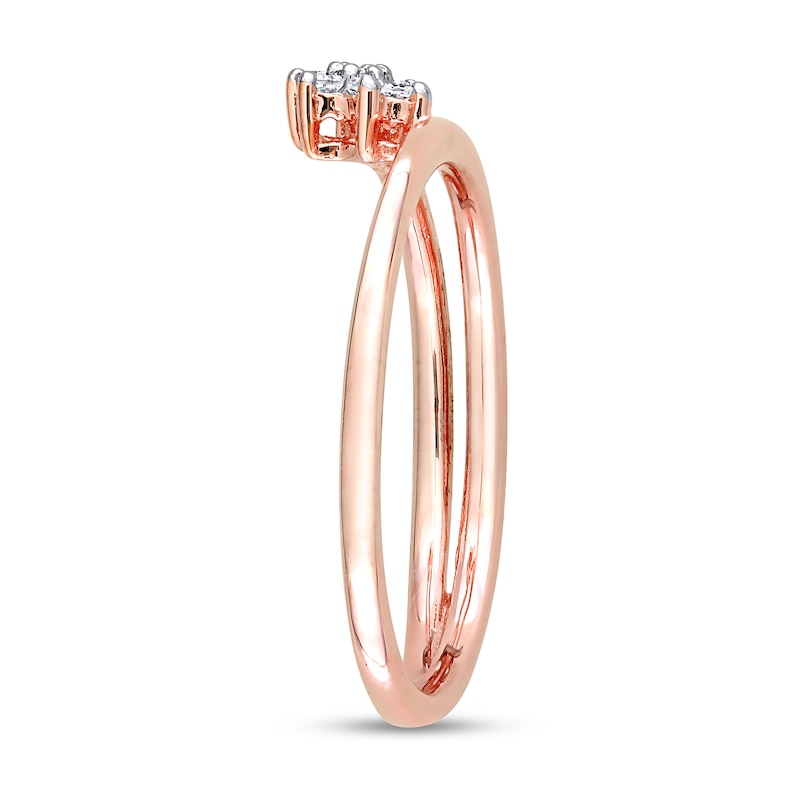 Main Image 3 of 0.07 CT. T.W. Diamond Bypass Flower Promise Ring in Sterling Silver with Rose Rhodium