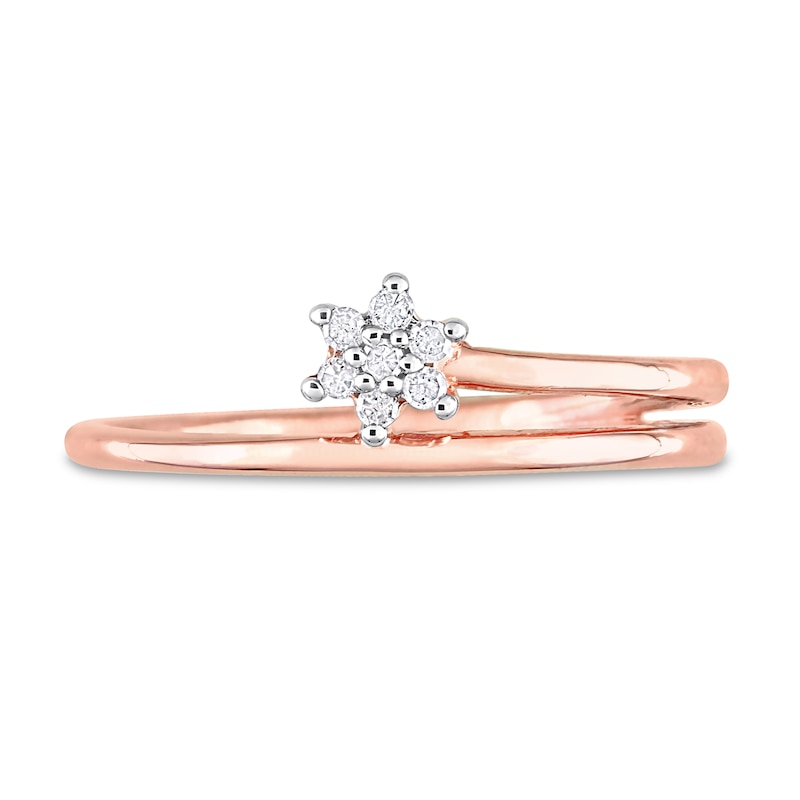 Main Image 4 of 0.07 CT. T.W. Diamond Bypass Flower Promise Ring in Sterling Silver with Rose Rhodium