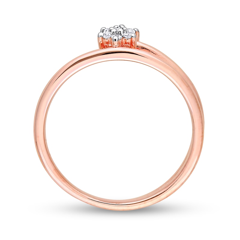 Main Image 5 of 0.07 CT. T.W. Diamond Bypass Flower Promise Ring in Sterling Silver with Rose Rhodium