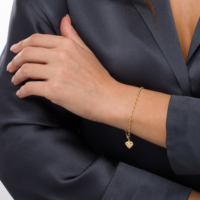 Main Image 2 of Puff Heart Charm Bracelet in 10K Gold - 7.25"