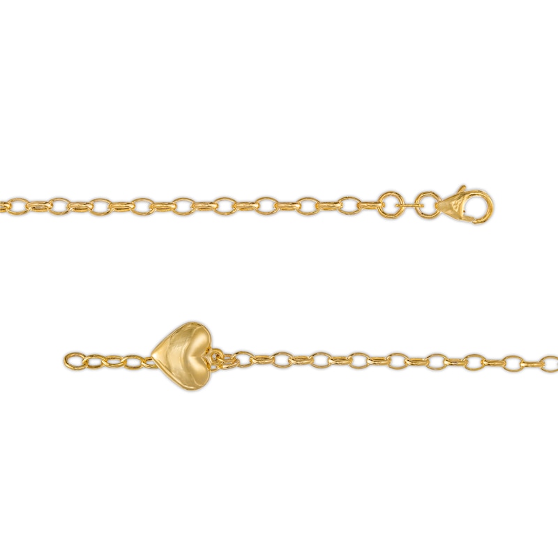 Puff Heart Charm Bracelet in 10K Gold - 7.25"