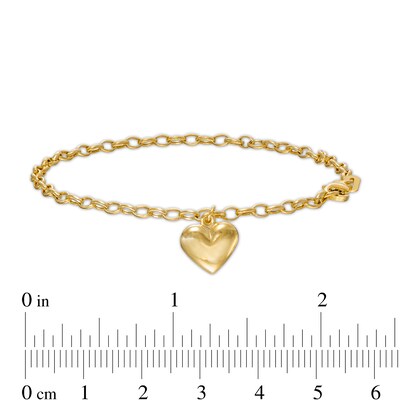 Puff Heart Charm Bracelet in 10K Gold - 7.25"