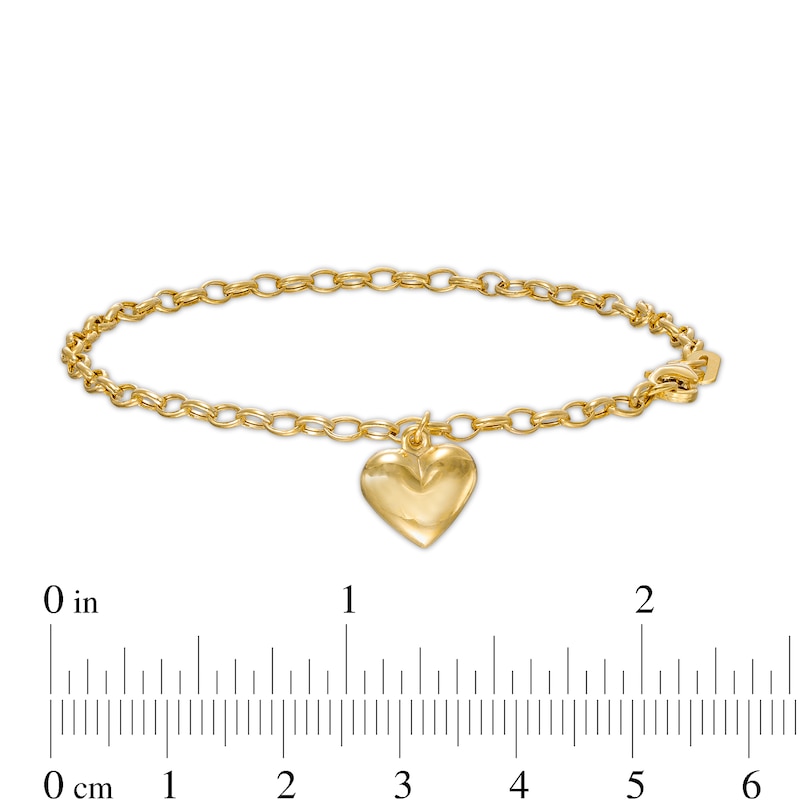 Main Image 4 of Puff Heart Charm Bracelet in 10K Gold - 7.25"