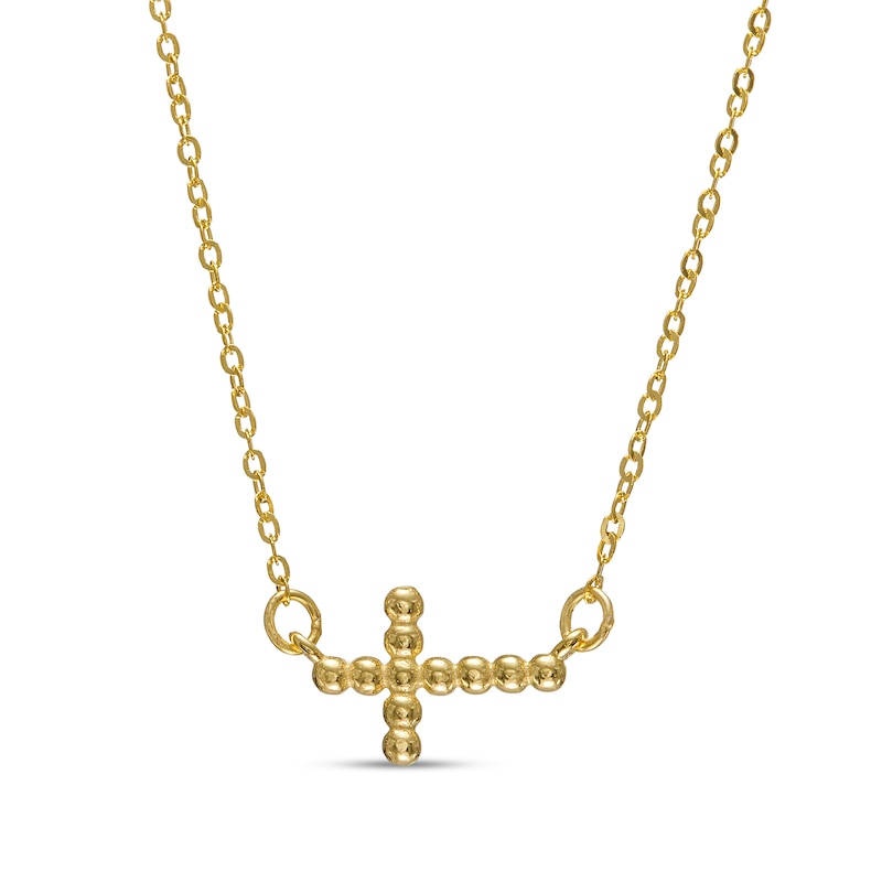 Sideways Diamond-Cut Bead Cross Necklace in 10K Gold - 17"|Peoples Jewellers