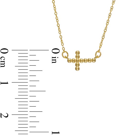 Sideways Diamond-Cut Bead Cross Necklace in 10K Gold - 17"